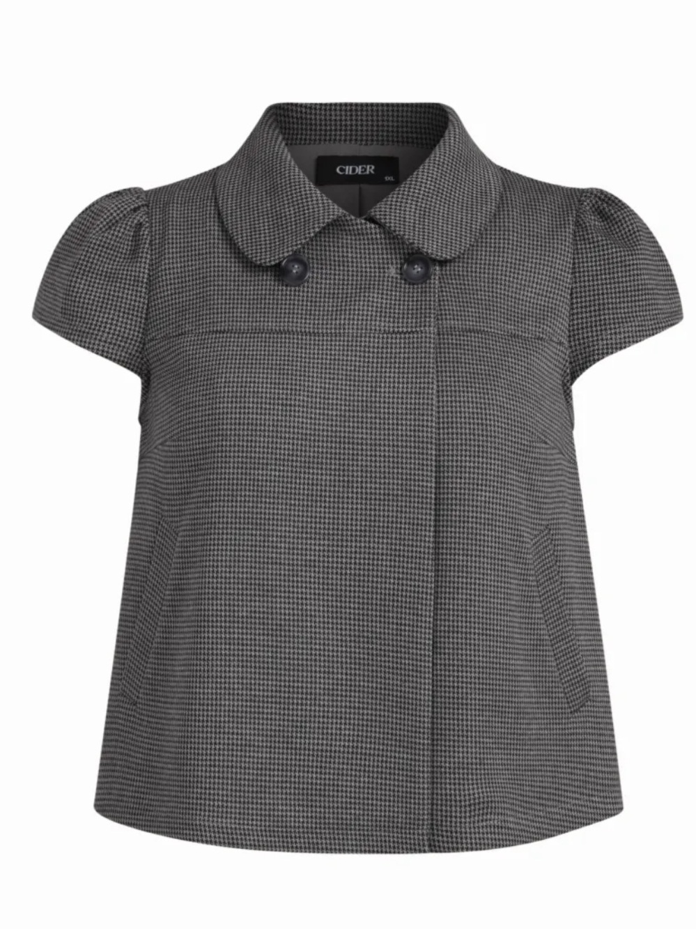 NWT CIDER PETER PAN COLLAR HOUNDSTOOTH BUTTON SHORT SLEEVE BLOUSE